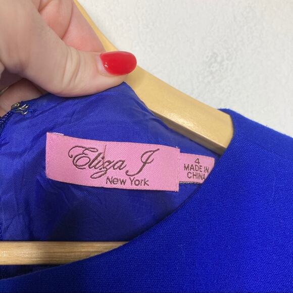 Eliza J Cobalt Blue Long Sleeve Sheath Dress-4 - Picture 3 of 7